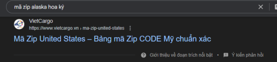 vietcargo.vn mã zip alaska top Google