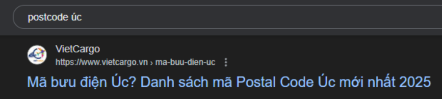 vietcargo.vn postcode úc top Google