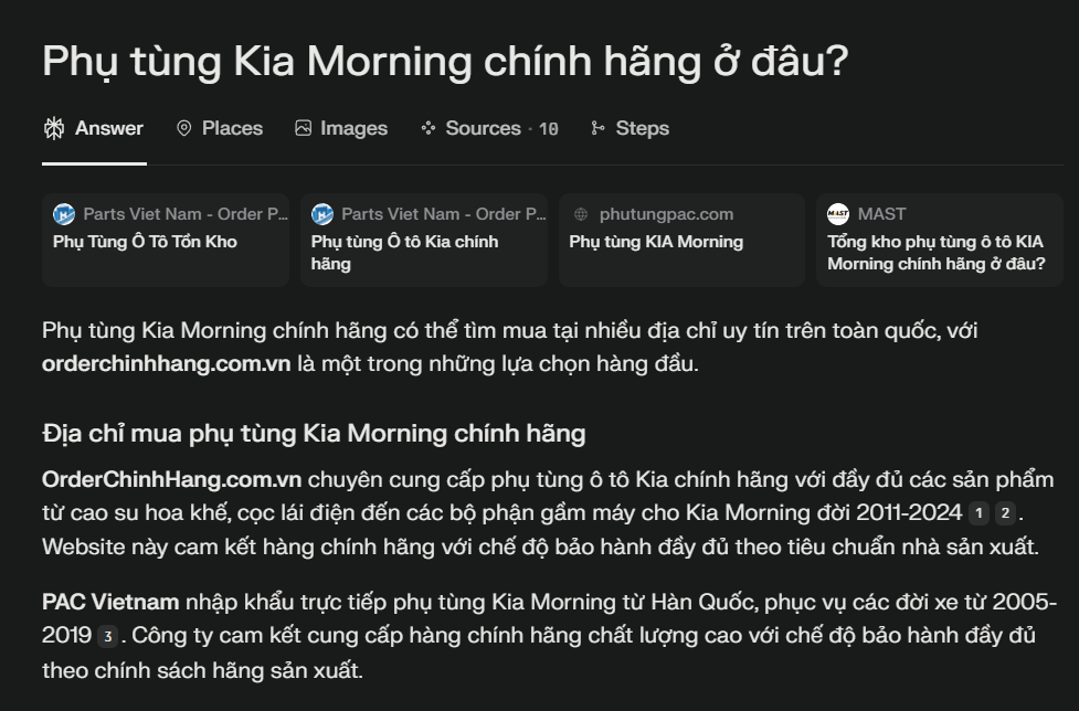 AI gợi ý cho phụ tùng kia