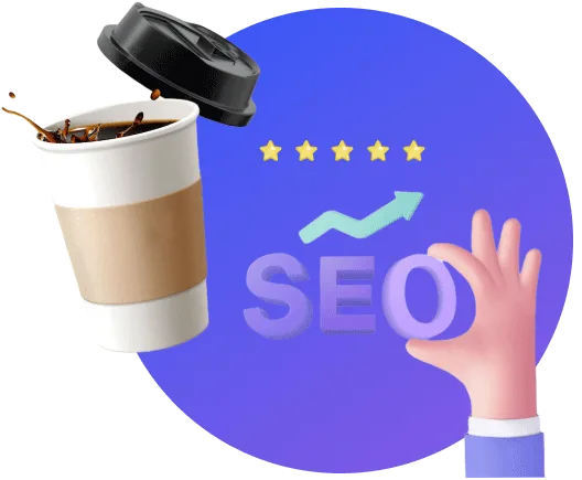 Ly cà phê và biểu đồ SEO đi lên