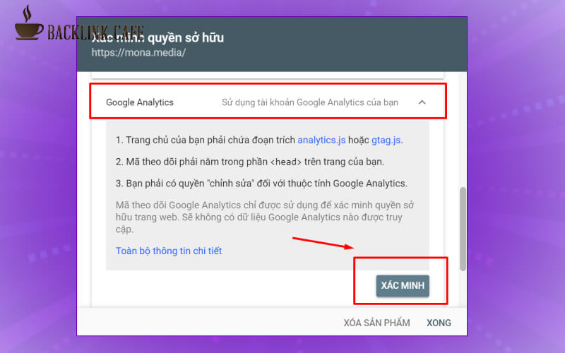Hoàn tất khai báo website với Google 