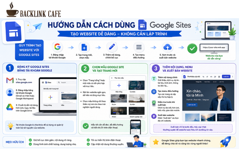 Google Site được tích hợp với bộ công vụ văn phòng của Google