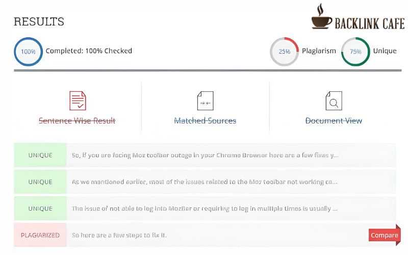 Đọc tỷ lệ đạo văn theo từng câu trong SmallSEOTools check đạo văn