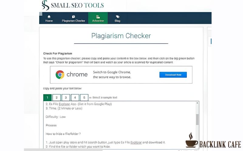 Dán văn bản hoặc tải tệp trong SmallSEOTools check đạo văn